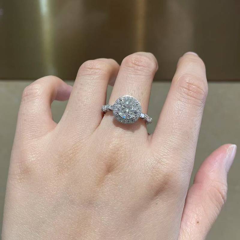 圆包Women's RingS925银镀白金定制选款主石Moissanite2.0ct/副石高碳钻